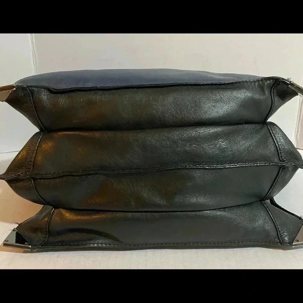 Botkier navy blue black leather satchel handbag